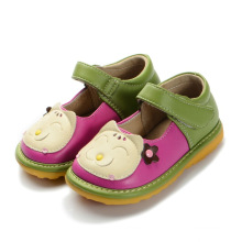 Green Baby Girl Cat Squeaky Shoes Handmade Soft